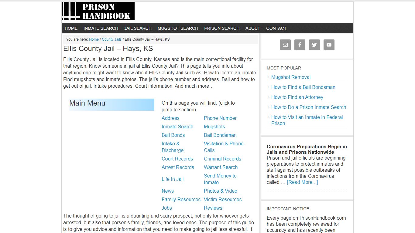Ellis County Jail – Hays, KS - Prison Handbook